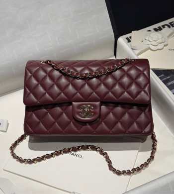 Uubags Chanel classic flap bag lambskin in dark purple with gold hardware 15.5x25.5x6.5cm