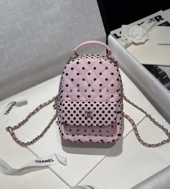 Uubags Chanel mini 24C backpack wool fabric in pink 18x13x9cm