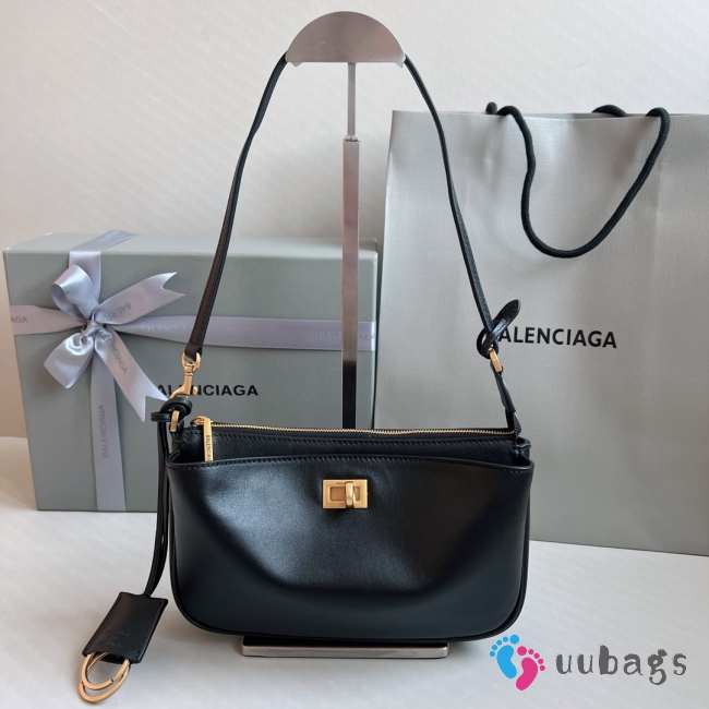 Uubags Balenciaga Rodeo Sling pochette bag in black smooth calfskin, aged-gold hardware 22x4.5x12cm - 1