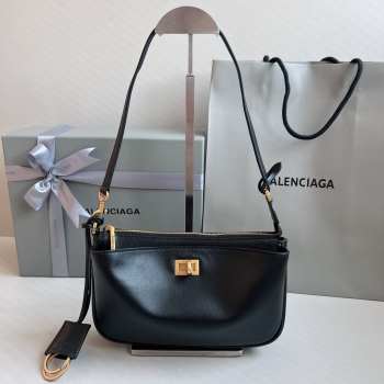 Uubags Balenciaga Rodeo Sling pochette bag in black smooth calfskin, aged-gold hardware 22x4.5x12cm