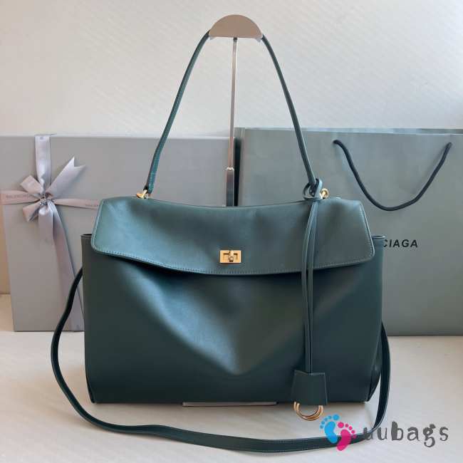 Uubags Balenciaga Rodeo large bag in pine green smooth calfskin, aged-gold hardware 40x30x13cm - 1