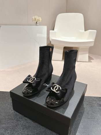 Uubags Chanel Bowtie Double C Buckle Ankle Boots In Black 