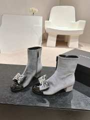 Uubags Chanel Bowtie Double C Buckle Ankle Boots In Grey - 5