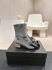 Uubags Chanel Bowtie Double C Buckle Ankle Boots In Grey - 2