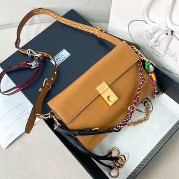 Uubags Prada Soft Sound small leather shoulder bag caramel with charms 24x13.5x6cm