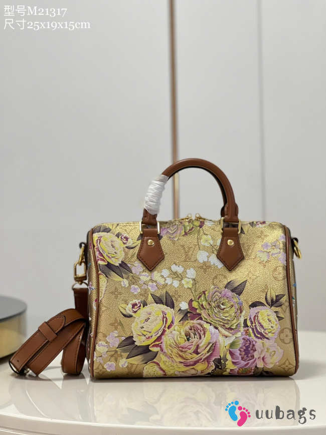 Uubags Louis Vuitton M21317 Speedy Bandouliere Floral Pattern Gold Bag 25cm - 1