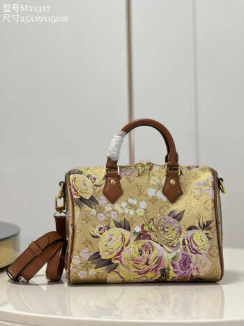 Uubags Louis Vuitton M21317 Speedy Bandouliere Floral Pattern Gold Bag 25cm