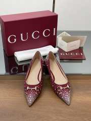 Uubags Gucci Horsebit Pointed Toe Flat in red - 3