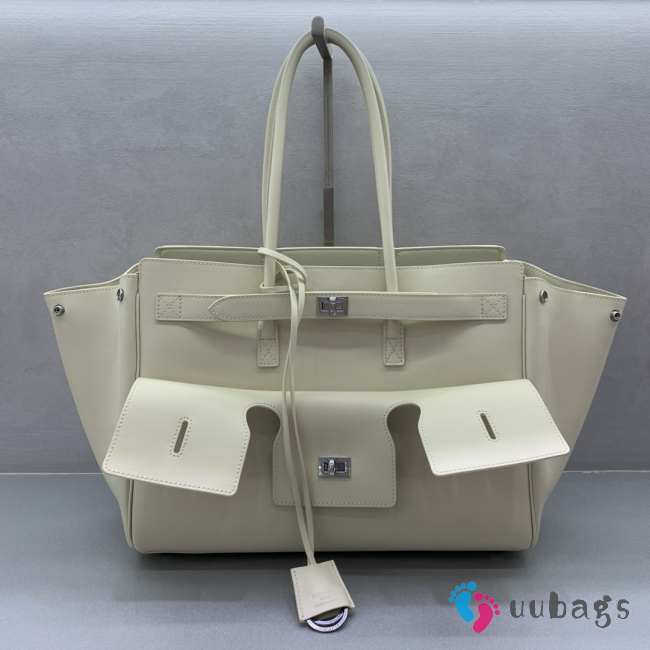 Uubags Balenciaga Bel Air medium Carry All bag in soya smooth calfskin, aged-silver hardware 36.5x14.5x28cm - 1