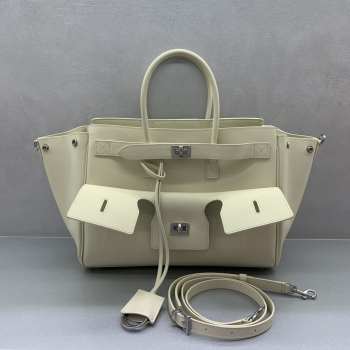 Uubags Balenciaga Bel Air small Carry All bag in soya smooth calfskin, aged-silver hardware 30x10x24cm