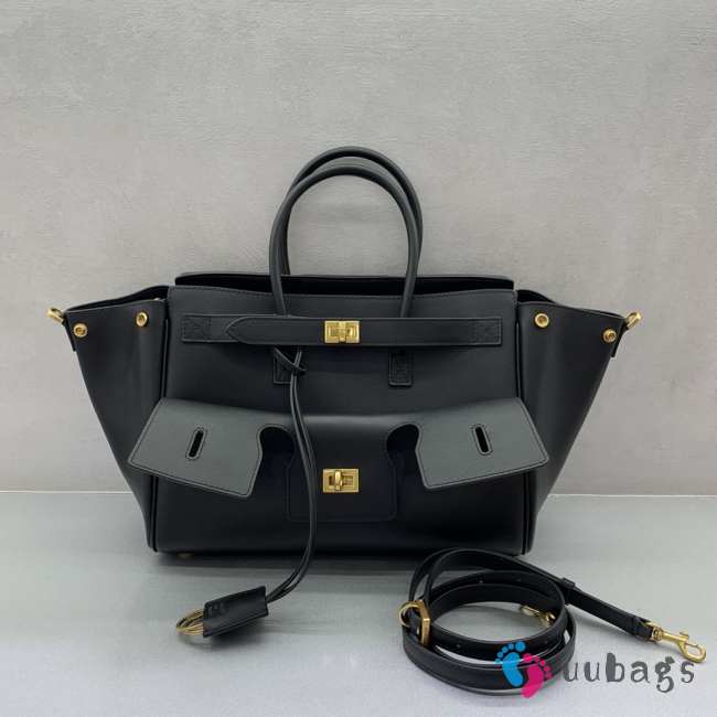 Uubags Balenciaga Bel Air small Carry All bag in black smooth calfskin, aged-gold hardware 30x10x24cm - 1