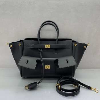 Uubags Balenciaga Bel Air small Carry All bag in black smooth calfskin, aged-gold hardware 30x10x24cm