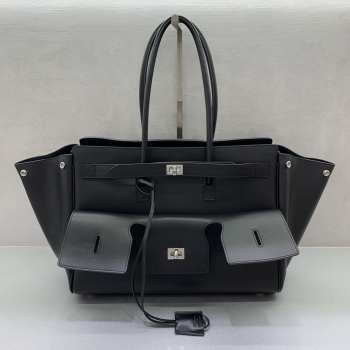 Uubags Balenciaga Bel Air medium Carry All bag in black smooth calfskin, aged-silver hardware 36.5x14.5x28cm