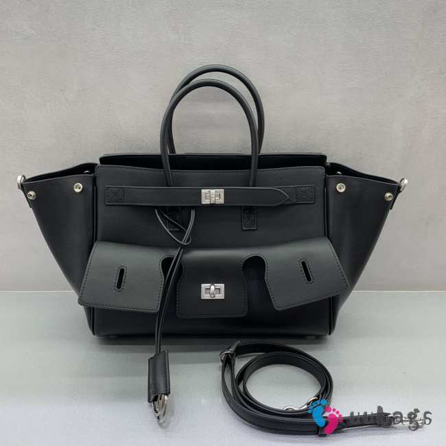 Uubags Balenciaga Bel Air small Carry All bag in black smooth calfskin, aged-silver hardware 30x10x24cm - 1