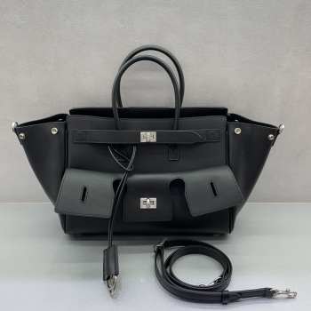 Uubags Balenciaga Bel Air small Carry All bag in black smooth calfskin, aged-silver hardware 30x10x24cm