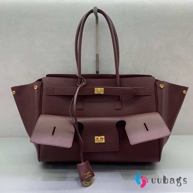 Uubags Balenciaga Bel Air medium Carry All bag in burgundy smooth calfskin, aged-gold hardware 36.5x14.5x28cm - 1