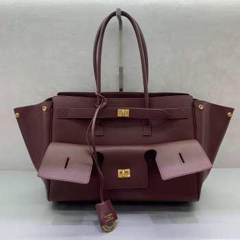 Uubags Balenciaga Bel Air medium Carry All bag in burgundy smooth calfskin, aged-gold hardware 36.5x14.5x28cm