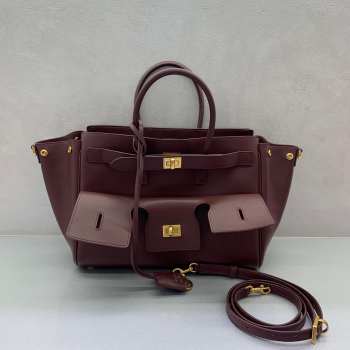 Uubags Balenciaga Bel Air small Carry All bag in burgundy smooth calfskin, aged-gold hardware 30x10x24cm