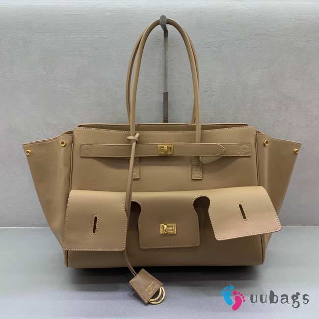 Uubags Balenciaga Bel Air medium Carry All bag in latte smooth calfskin, aged-gold hardware 36.5x14.5x28cm - 1