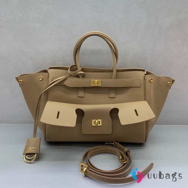 Uubags Balenciaga Bel Air small Carry All bag in latte smooth calfskin, aged-gold hardware 30x10x24cm - 1