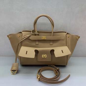 Uubags Balenciaga Bel Air small Carry All bag in latte smooth calfskin, aged-gold hardware 30x10x24cm