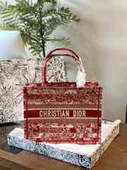 Uubags Dior Book Tote Bag Red Toile De Jouy Embroidery 36cm - 1