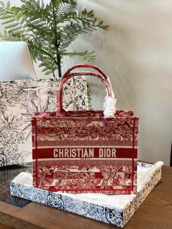 Uubags Dior Book Tote Bag Red Toile De Jouy Embroidery 36cm