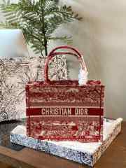 Uubags Dior Book Tote Bag Red Toile De Jouy Embroidery 36cm - 6