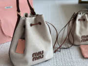 Uubags Miu Miu Beige/brandy Canvas And Leather Bucket Bag 23x15cm - 5