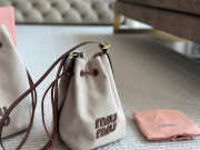 Uubags Miu Miu Beige/brandy Canvas And Leather Bucket Bag 23x15cm - 4