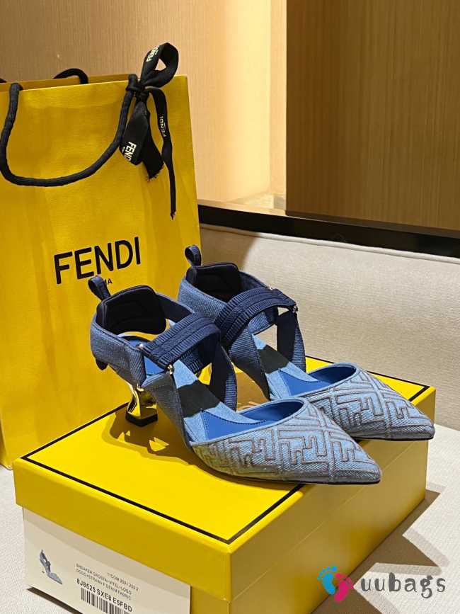 Uubags Fendi Colibri Blue denim high-heeled slingbacks 5.5cm - 1