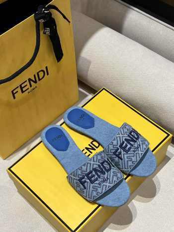 Uubags Fendi Signature Blue Denim Slides 1cm