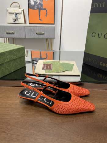 Uubags Gucci Demi Crystal GG Orange Slingback Pump 3.5cm