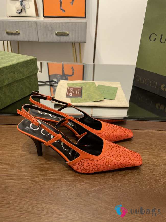 Uubags Gucci Demi Crystal GG Orange Slingback Pump 7.5cm - 1