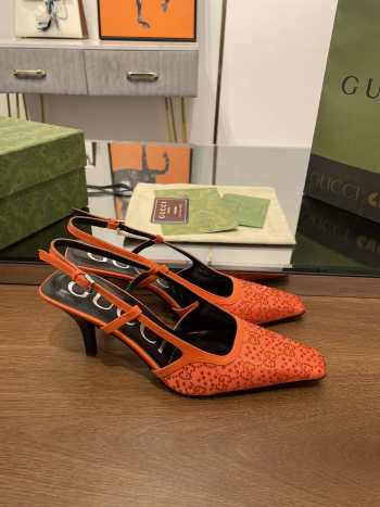 Uubags Gucci Demi Crystal GG Orange Slingback Pump 7.5cm