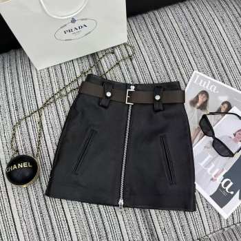 Uubags Prada leather zipper skirt in black 