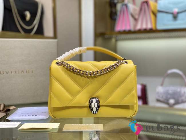 Uubags Bvlgari Serpenti Cabochon maxi chain crossbody bag in soft quilted yellow calf leather 22.5x15x10cm - 1