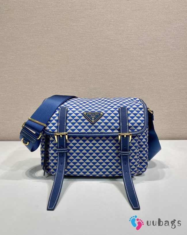 Uubags Prada Messenger bag in blue fabric-printed nylon with saffiano leather 25x19.5x11cm - 1