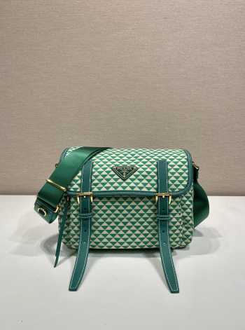 Uubags Prada Messenger bag in green fabric-printed nylon with saffiano leather 25x19.5x11cm