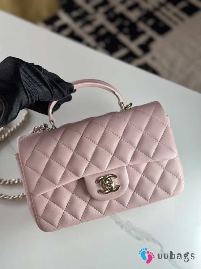 Uubags | Chanel mini light pink flap bag lambskin leather with top handle 20x6x13cm - 1