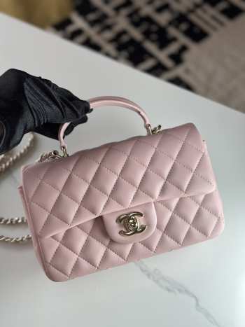 Uubags | Chanel mini light pink flap bag lambskin leather with top handle 20x6x13cm