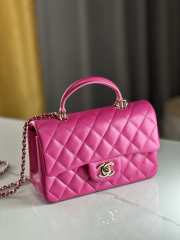 Uubags | Chanel mini pink flap bag lambskin leather with top handle 20x6x13cm - 6