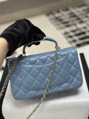 Uubags | Chanel mini blue flap bag lambskin leather with top handle 20x6x13cm - 6