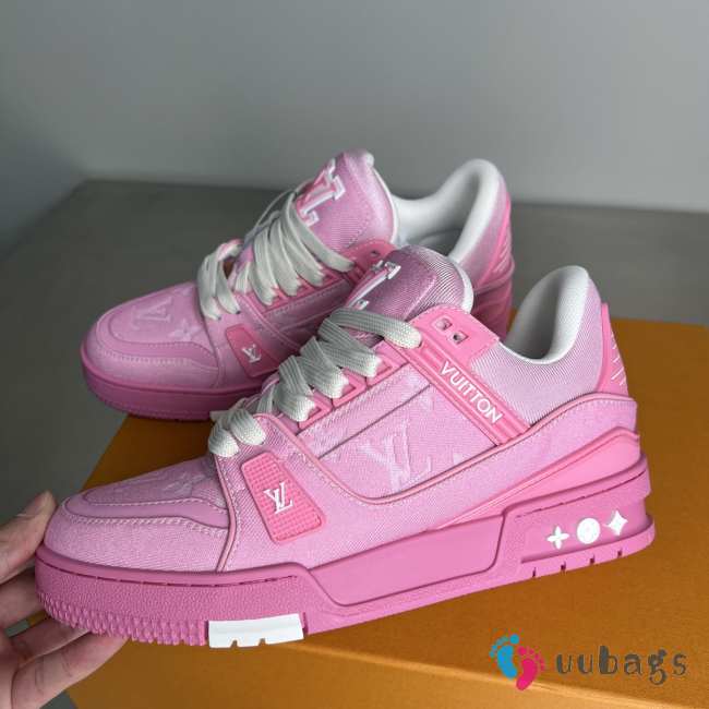 Uubags Louis Vuitton LV Trainer Denim White / Light Pink Embossed - 1