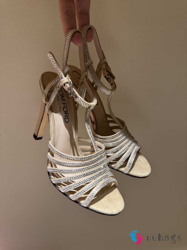 Uubags Tomford Beige Crystal-Embellished Suede Leather Jerry Sandal - 1