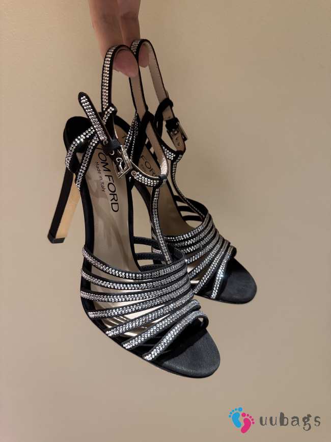 Uubags Tomford Black Crystal-Embellished Suede Leather Jerry Sandal - 1