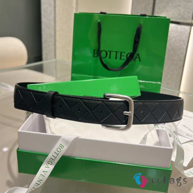 Uubags Bottega Veneta Intrecciato Taurillon Grained Calfskin Leather Belt In Dark green 3.5cm - 1