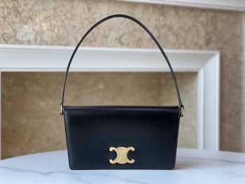 Uubags Celine Trapeze Triomphe Bag In Black Shiny Calfskin 26.2x14.5x2cm