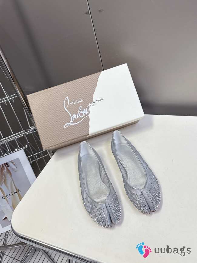 Uubags Christian Louboutin Marlougiela Strass Ballerinas - Strass mesh and patent calf leather in grey - 1
