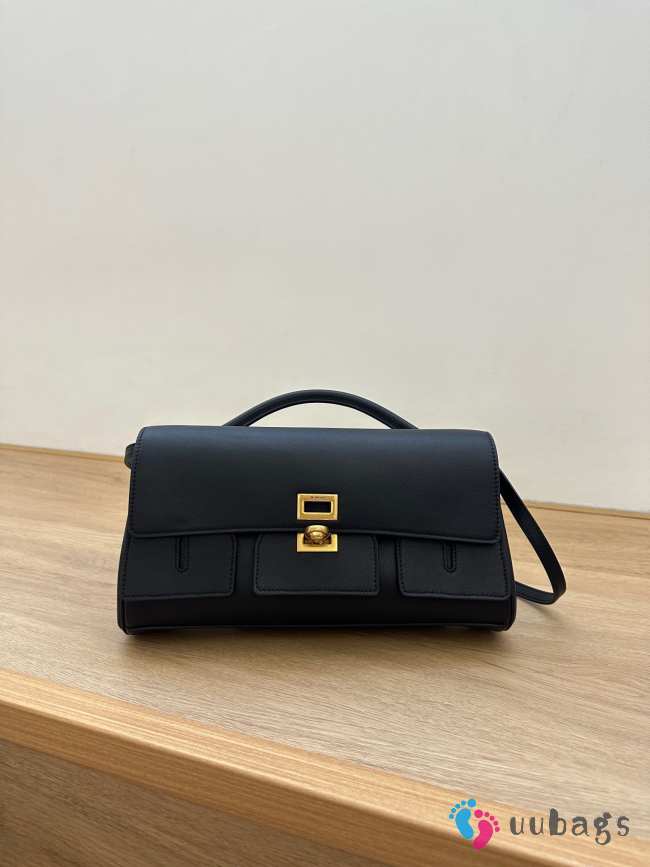 Uubags Balenciaga Bel Air small clutch on strap in black smooth calfskin, aged-gold hardware - 1